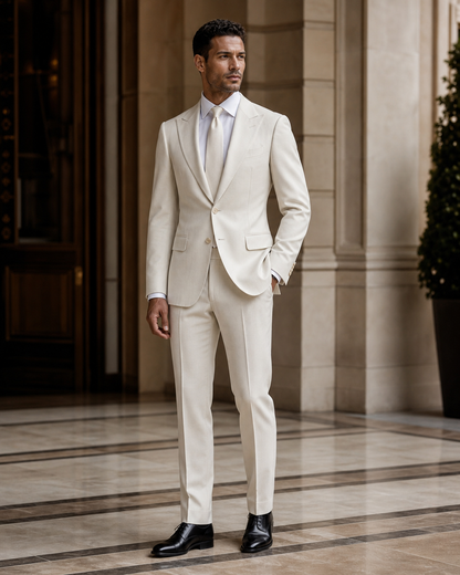 Ecru Wool Outdoor Wedding Suit - Custom Made to Measure side back view