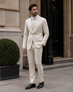 Ecru Wool Shawl Lapel Suit — Custom Made to Measure — 3