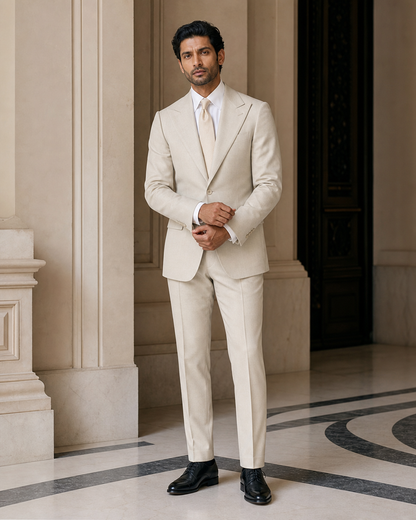 Ecru Wool Winter Suit - Custom Made to Measure front view