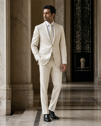 Ecru Wool Winter Suit - Custom Made to Measure side back view