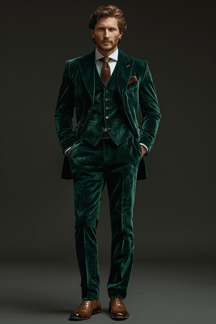 Emerald Green Velvet Prom Suit — Custom Made to Measure