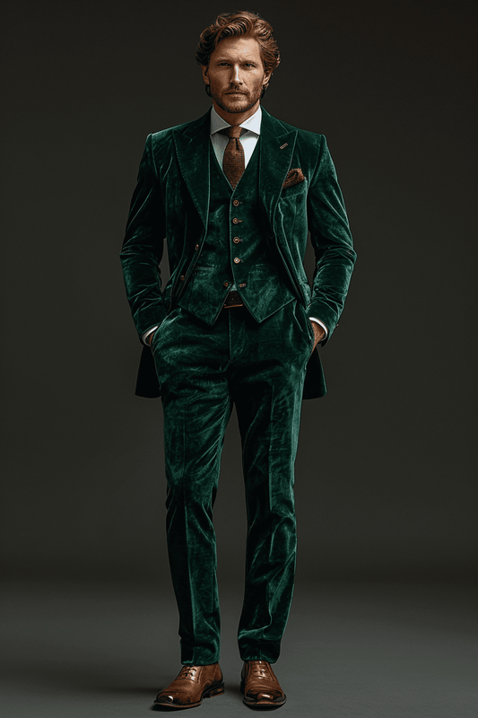 Emerald Green Velvet Prom Suit — Custom Made to Measure