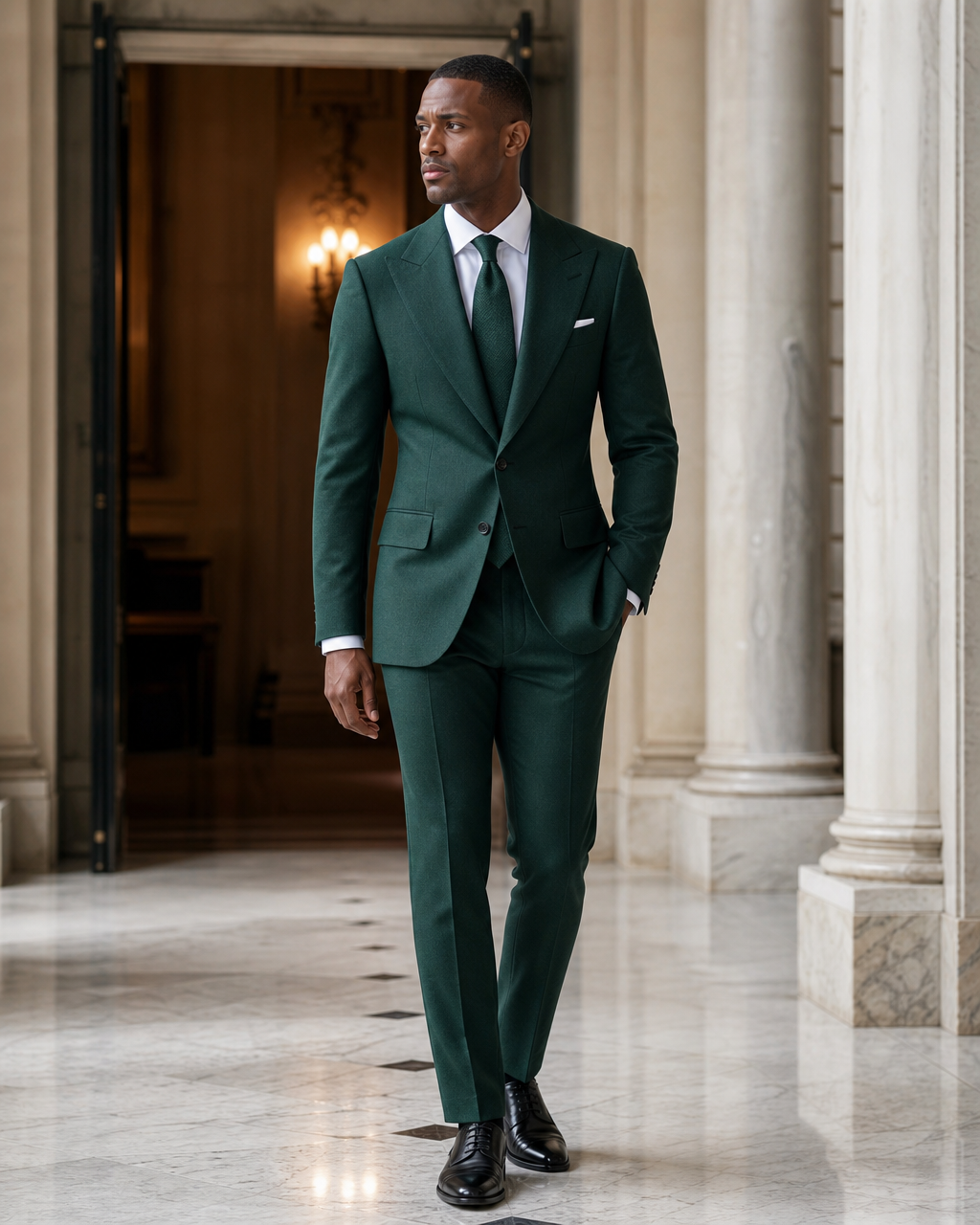 Emerald Green Cashmere Blend Winter Suit - Custom Made to Measure side back view