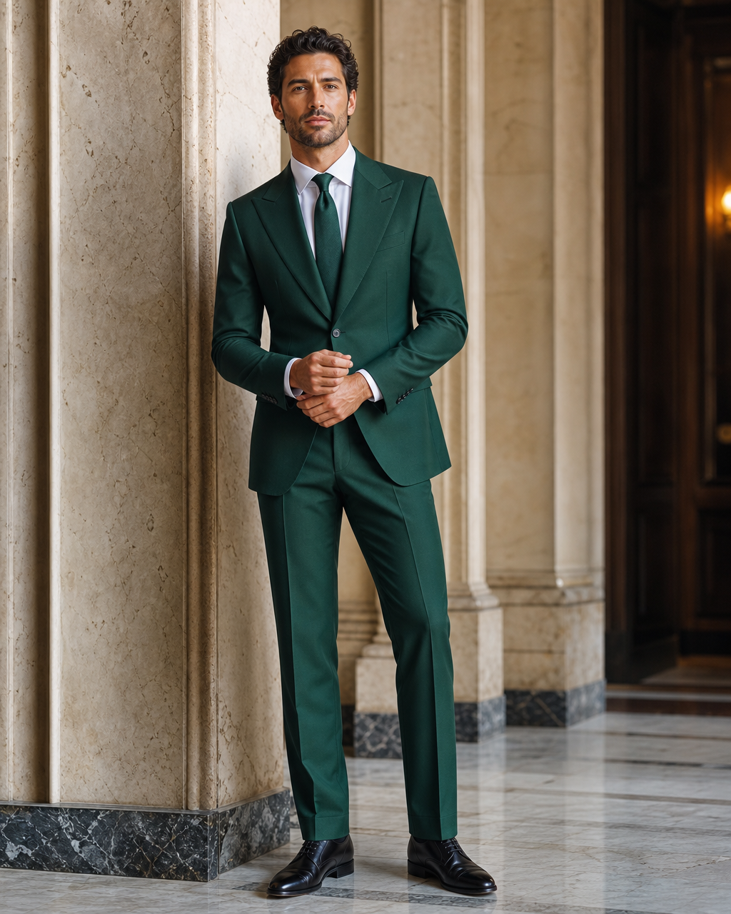 Emerald Green Cotton Beach Wedding Suit - Custom Made to Measure front view