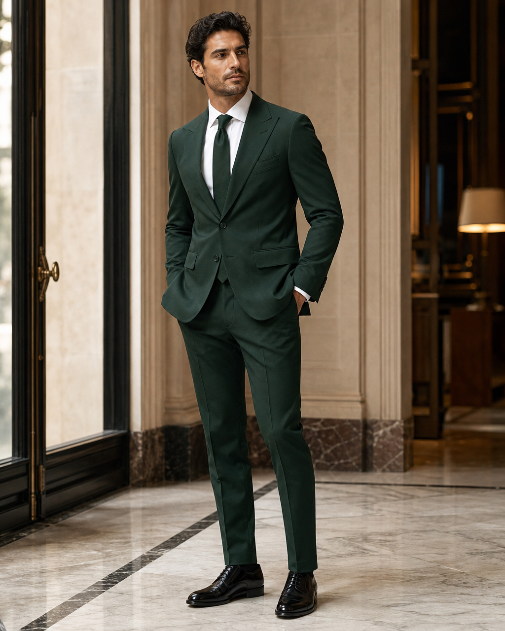 Emerald Green Cotton Beach Wedding Suit - Custom Made to Measure side back view