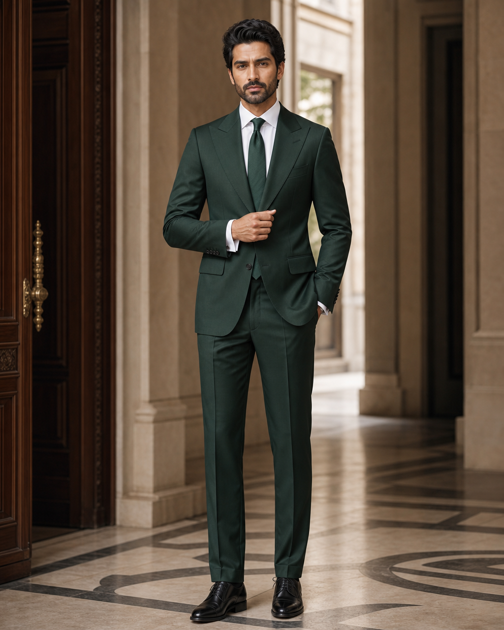 Emerald Green Cotton Outdoor Wedding Suit - Custom Made to Measure front view