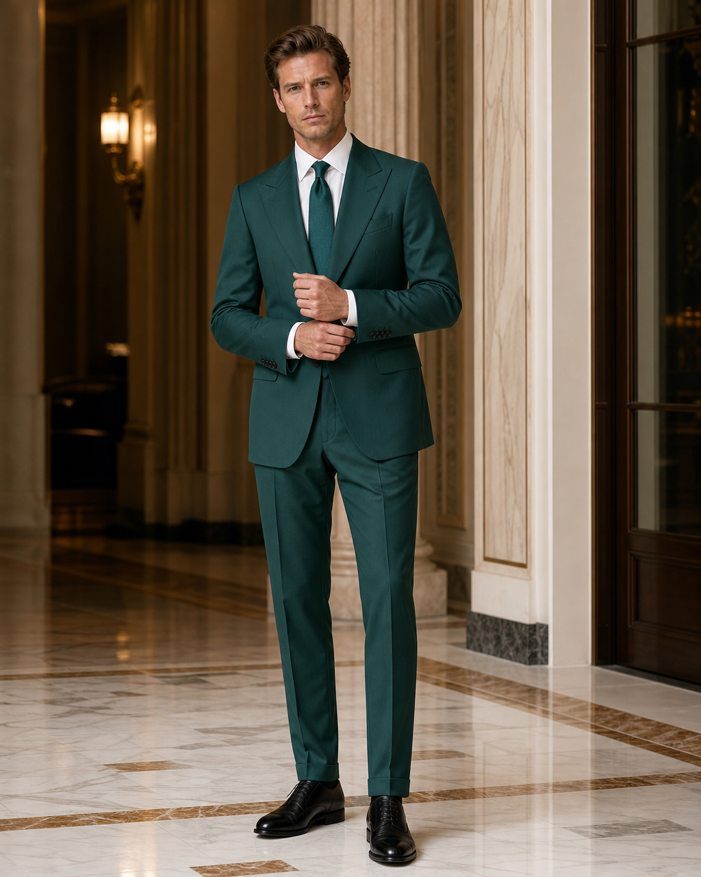 Emerald Green Cotton Summer Suit - Custom Made to Measure front view