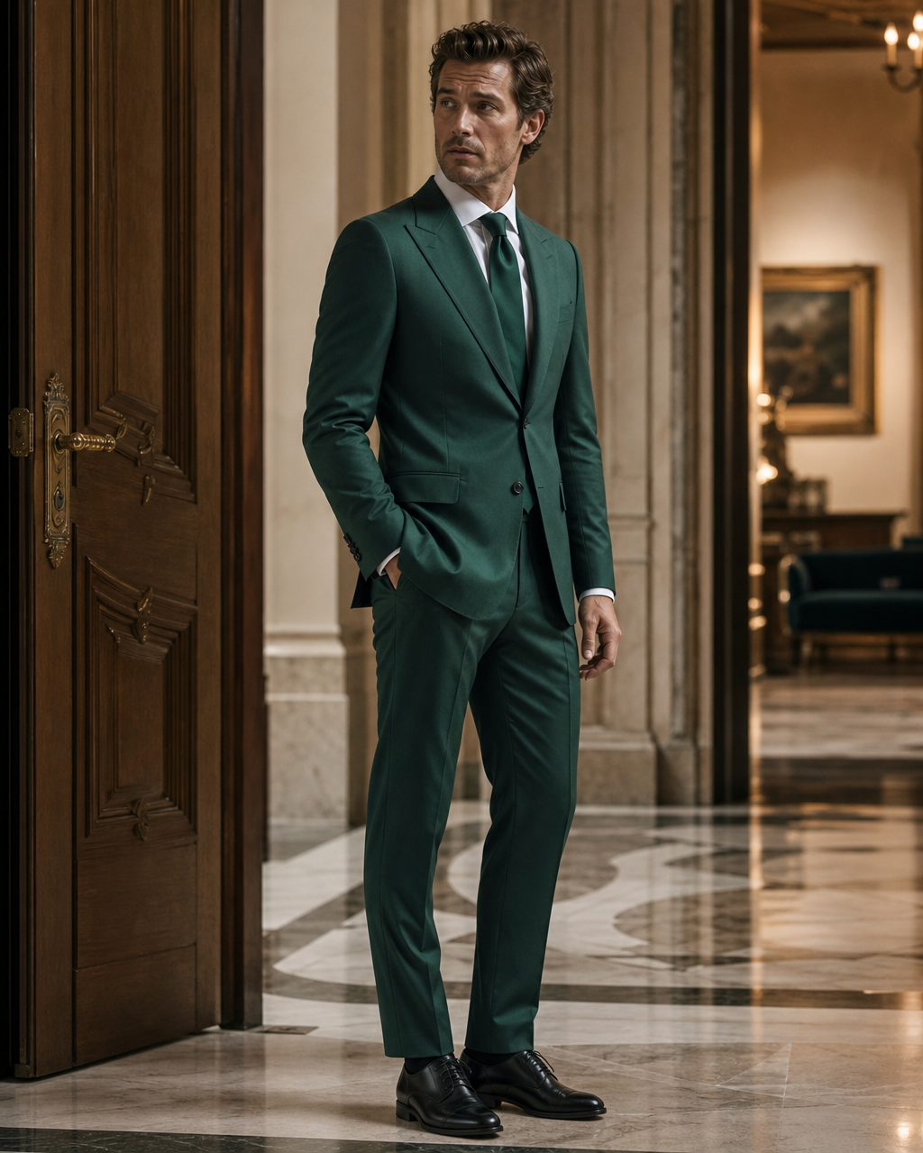 Emerald Green Cotton Summer Suit - Custom Made to Measure side back view