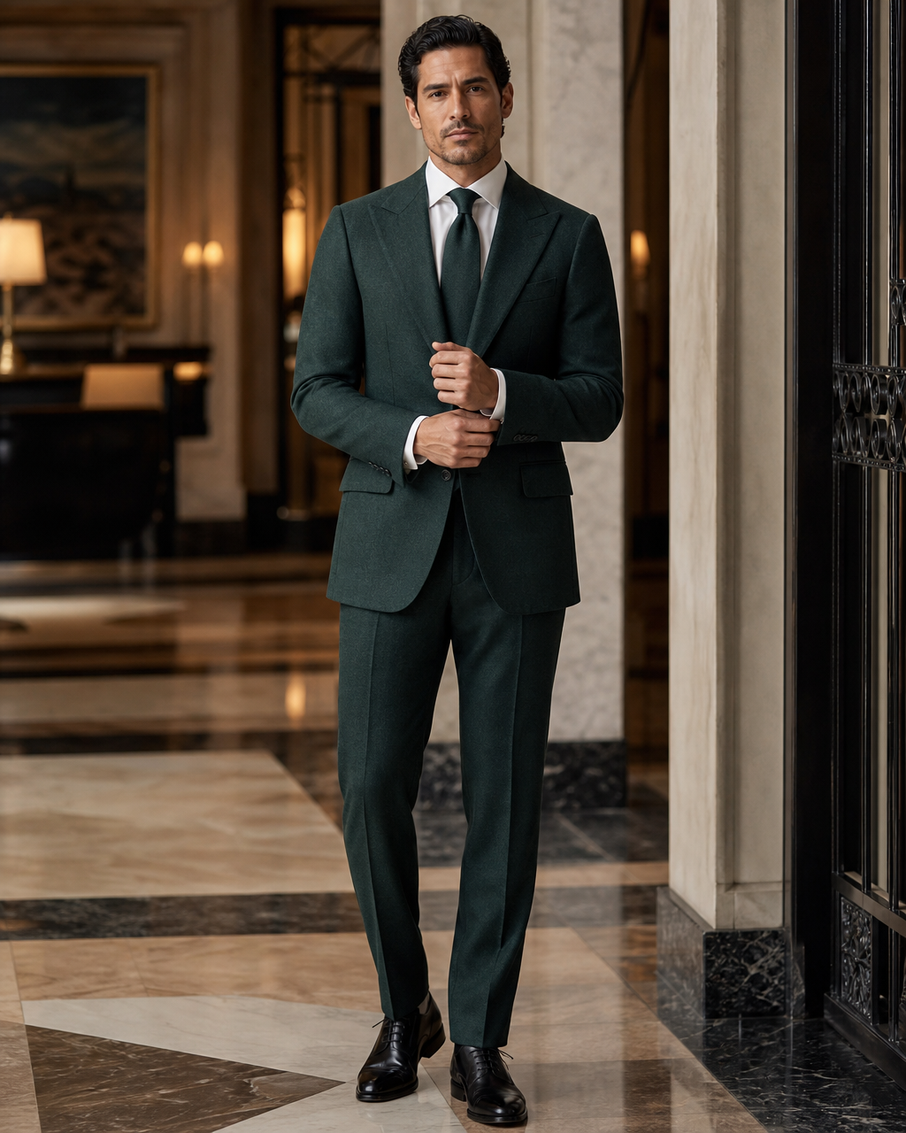 Emerald Green Flannel Winter Suit - Custom Made to Measure front view