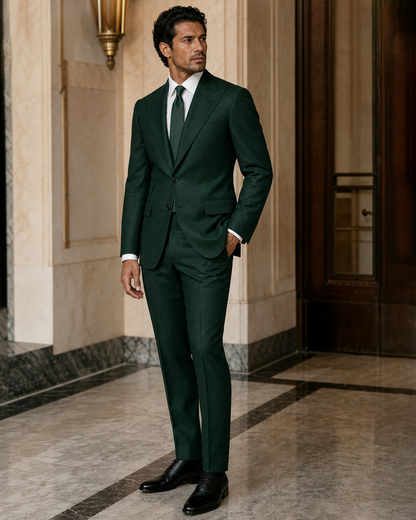 Emerald Green Flannel Winter Suit - Custom Made to Measure side back view