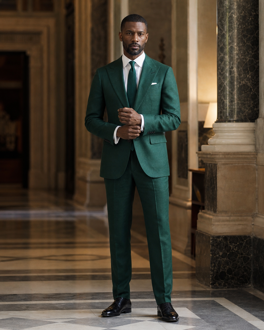 Emerald Green Linen Beach Wedding Suit - Custom Made to Measure front view