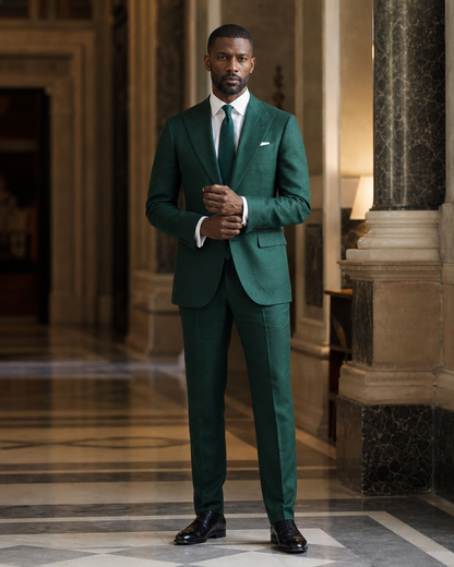 Emerald Green Linen Beach Wedding Suit - Custom Made to Measure front view
