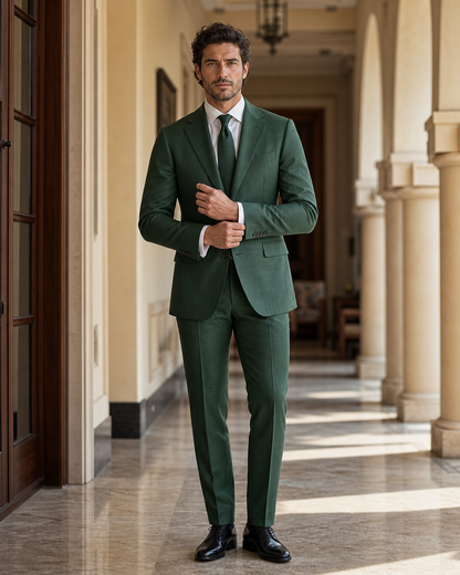 Emerald Green Linen Outdoor Wedding Suit - Custom Made to Measure front view