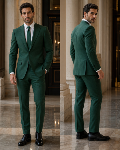 Emerald Green Linen Outdoor Wedding Suit - Custom Made to Measure side back view