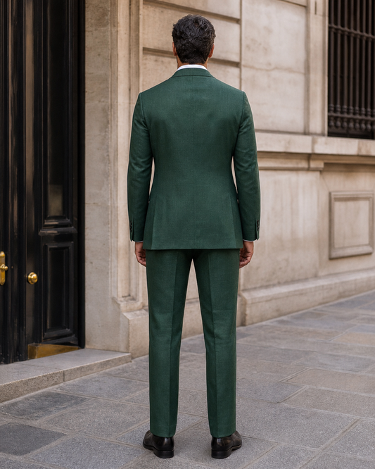 Emerald Green Linen Peak Lapel Suit - Custom Made to Measure back view