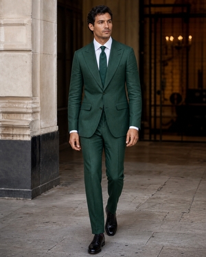 Emerald Green Linen Peak Lapel Suit — Custom Made to Measure — 1