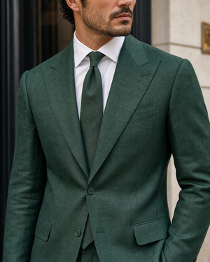 Emerald Green Linen Peak Lapel Suit — Custom Made to Measure — 4