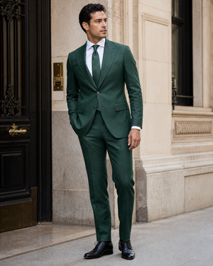 Emerald Green Linen Peak Lapel Suit — Custom Made to Measure — 3