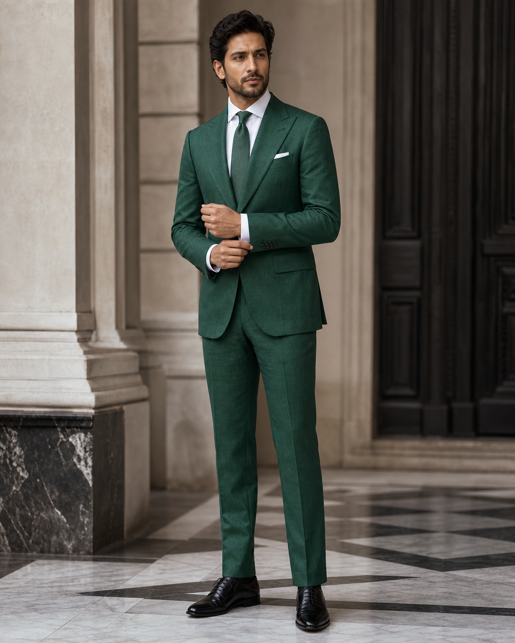 Emerald Green Linen Summer Suit - Custom Made to Measure front view