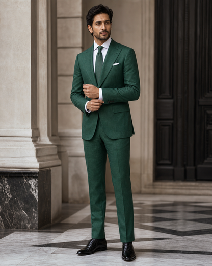 Emerald Green Linen Summer Suit - Custom Made to Measure front view