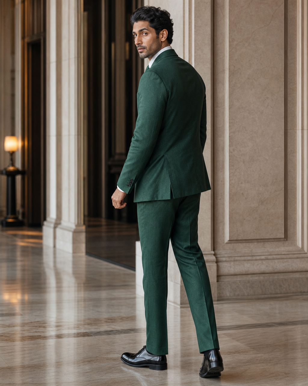 Emerald Green Linen Summer Suit - Custom Made to Measure side back view