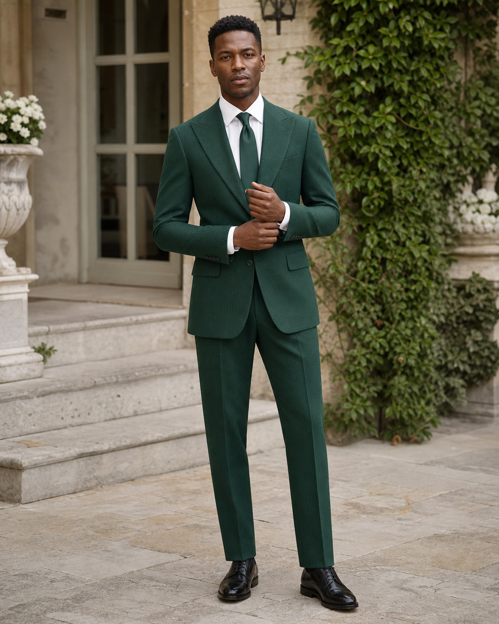 Emerald Green Seersucker Outdoor Wedding Suit — Custom Made to Measure front view