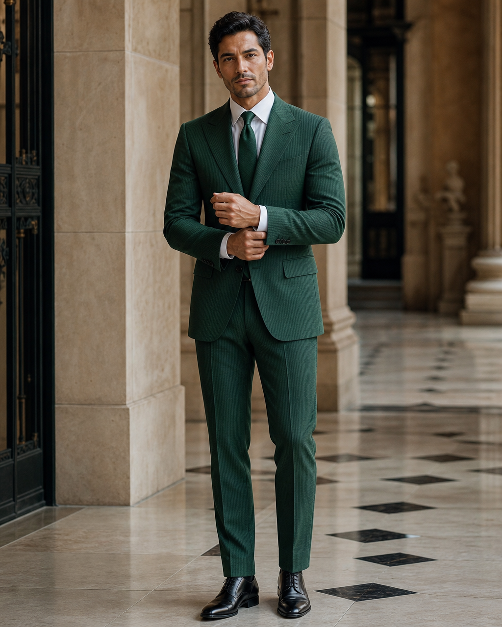 Emerald Green Seersucker Summer Suit - Custom Made to Measure front view