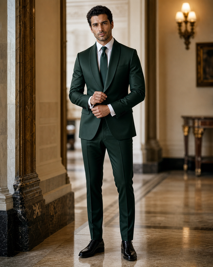 Emerald Green Silk Blend Shawl Lapel Suit - Custom Made to Measure front view