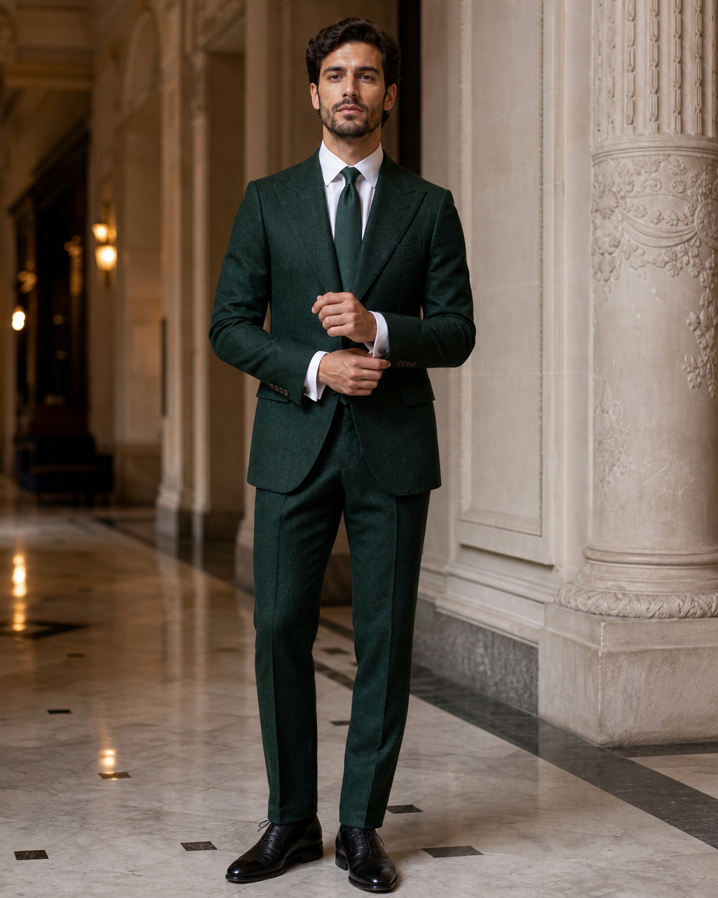 Emerald Green Tweed Winter Suit - Custom Made to Measure front view