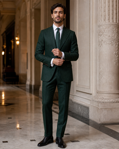 Emerald Green Tweed Winter Suit - Custom Made to Measure front view