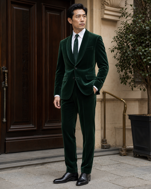 Emerald Green Velvet Shawl Lapel Suit — Custom Made to Measure — 3