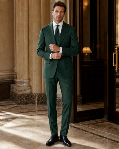 Emerald Green Wool Outdoor Wedding Suit - Custom Made to Measure front view