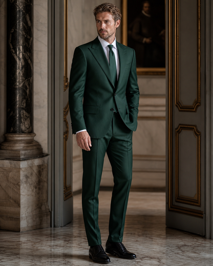Emerald Green Wool Outdoor Wedding Suit - Custom Made to Measure side back view
