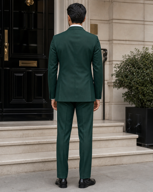 Emerald Green Wool Shawl Lapel Suit - Custom Made to Measure back view
