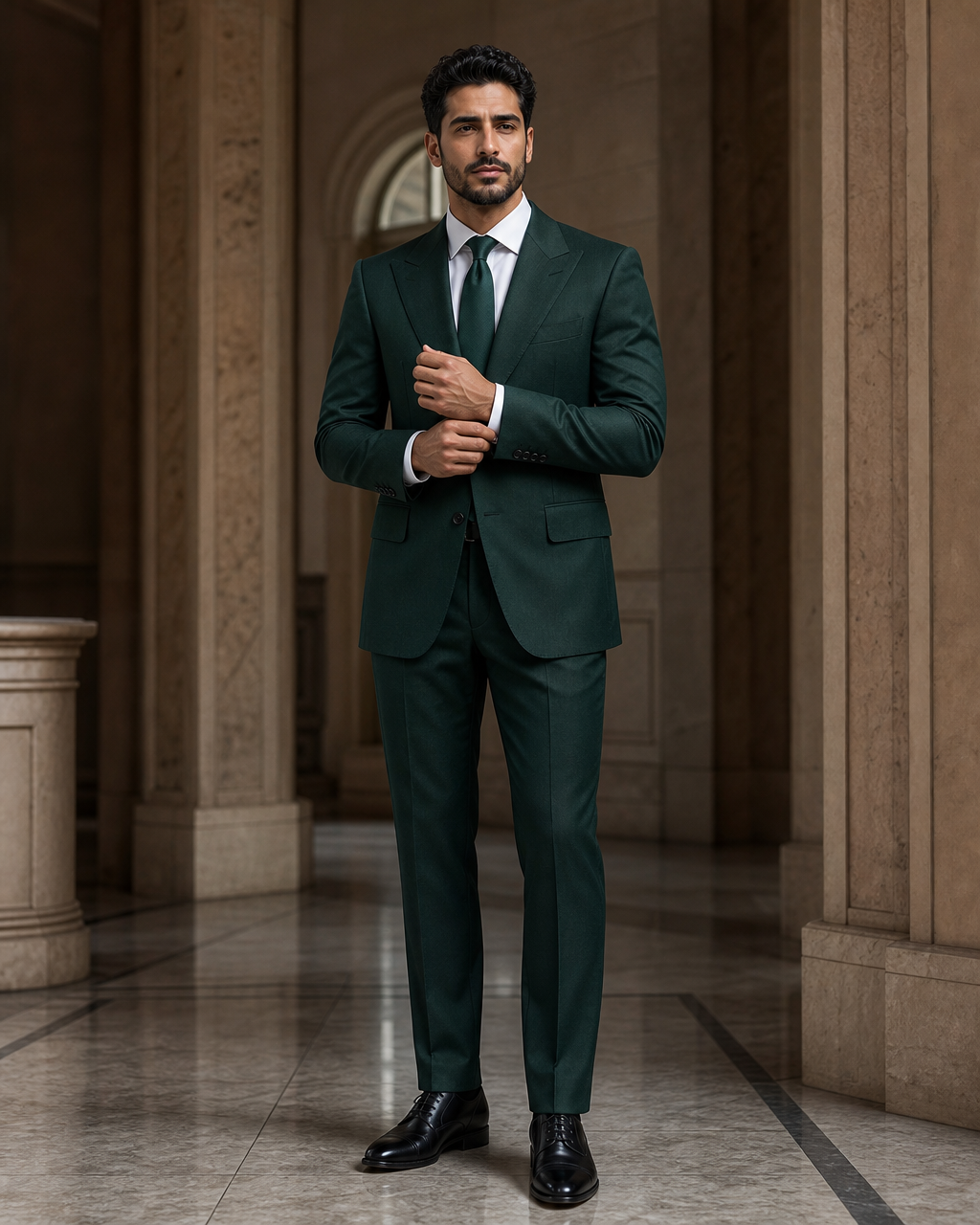 Emerald Green Wool Winter Suit - Custom Made to Measure front view