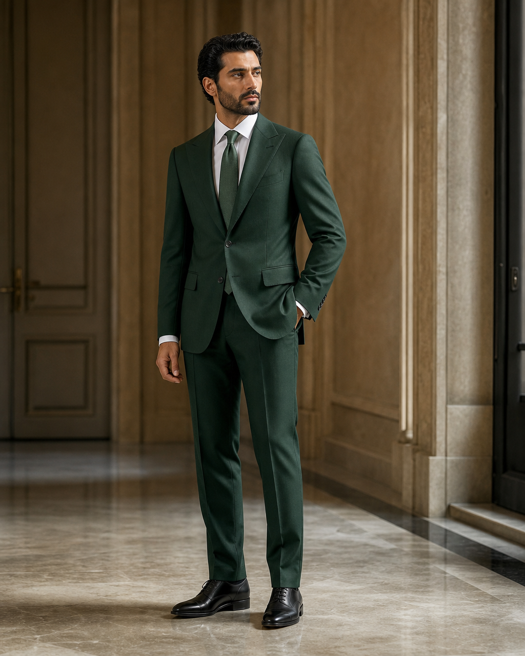 Emerald Green Wool Winter Suit - Custom Made to Measure side back view
