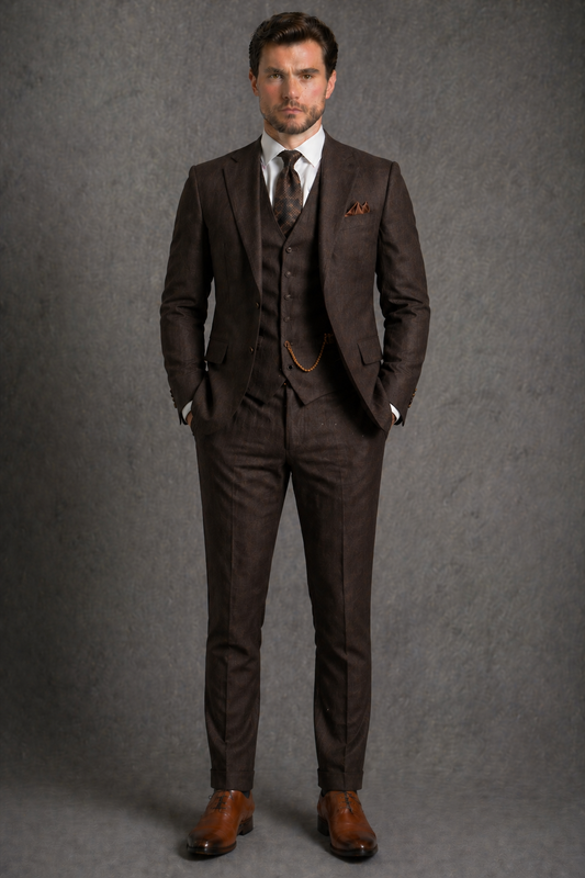 Espresso Linen Slim Fit Suit — Custom Made to Measure