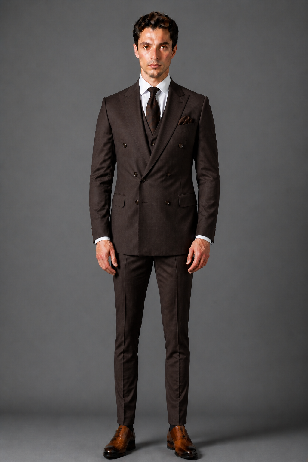 Espresso Silk Blend Double Breasted Suit — Custom Made to Measure