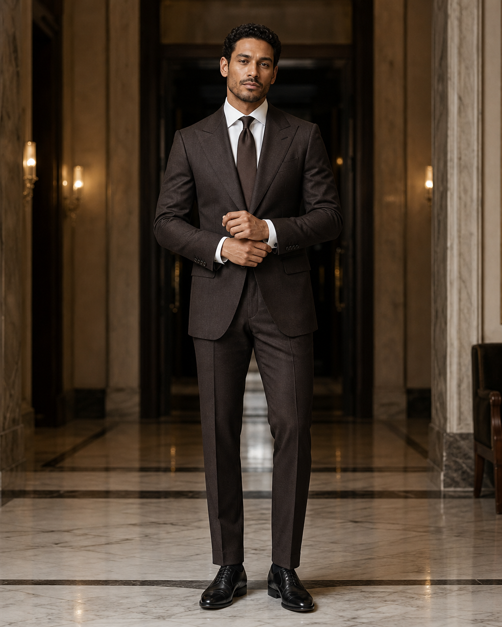 Espresso Cashmere Blend Winter Suit - Custom Made to Measure front view