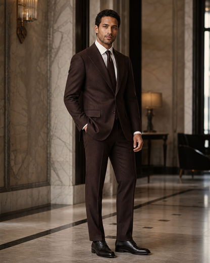 Espresso Cashmere Blend Winter Suit - Custom Made to Measure side back view