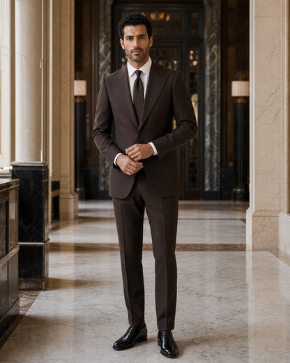 Espresso Cotton Beach Wedding Suit - Custom Made to Measure front view
