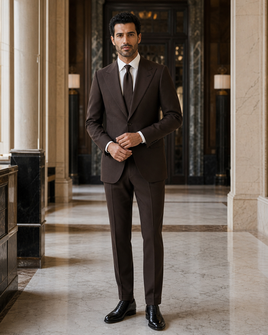 Espresso Cotton Beach Wedding Suit - Custom Made to Measure front view