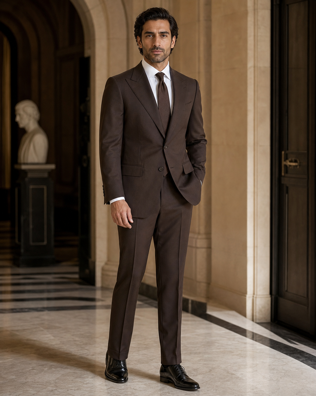 Espresso Cotton Beach Wedding Suit - Custom Made to Measure side back view