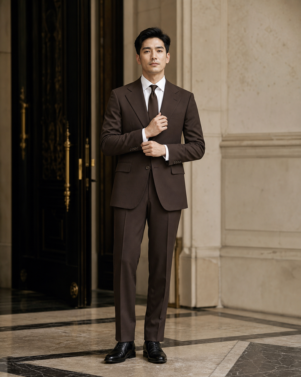 Espresso Cotton Outdoor Wedding Suit - Custom Made to Measure front view