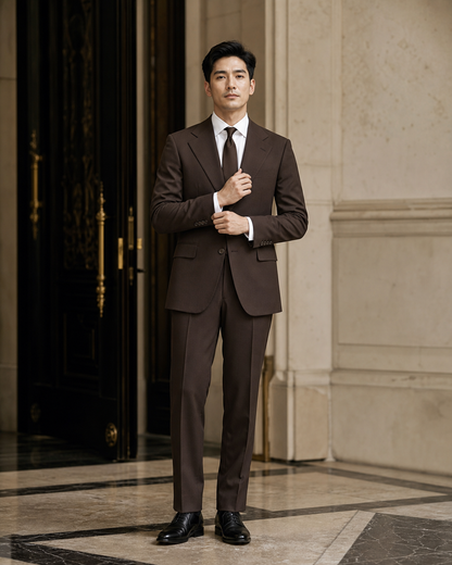 Espresso Cotton Outdoor Wedding Suit - Custom Made to Measure front view
