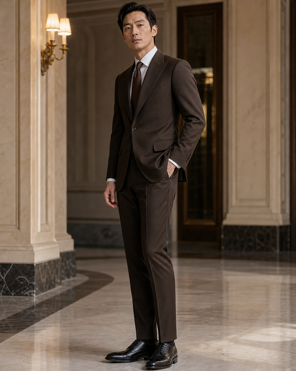 Espresso Cotton Outdoor Wedding Suit - Custom Made to Measure side back view