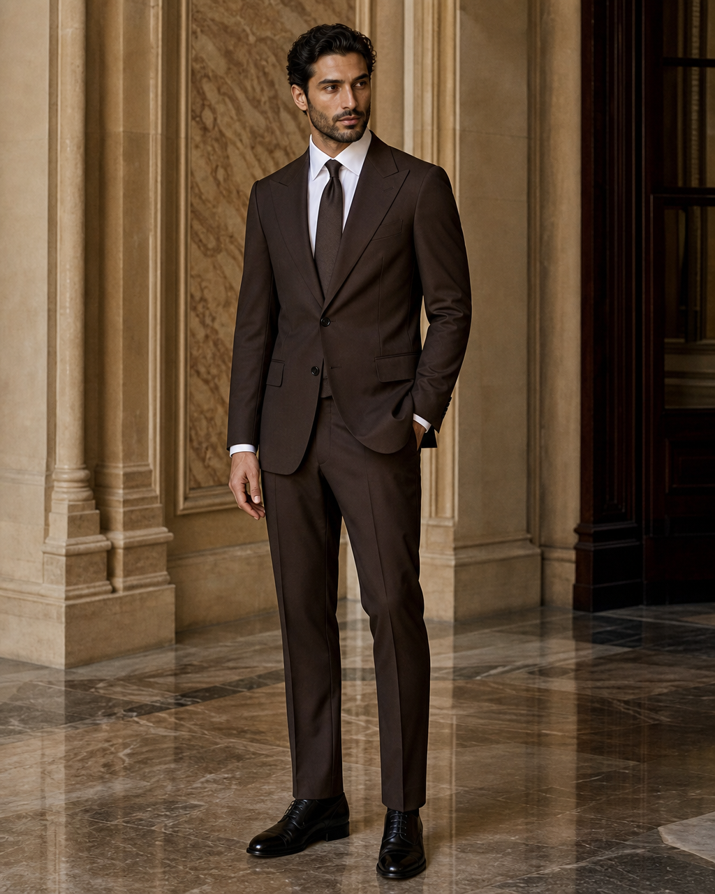 Espresso Cotton Summer Suit - Custom Made to Measure side back view