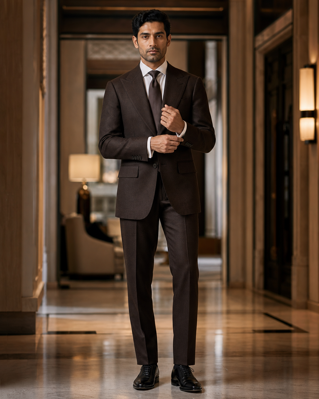 Espresso Flannel Winter Suit - Custom Made to Measure front view