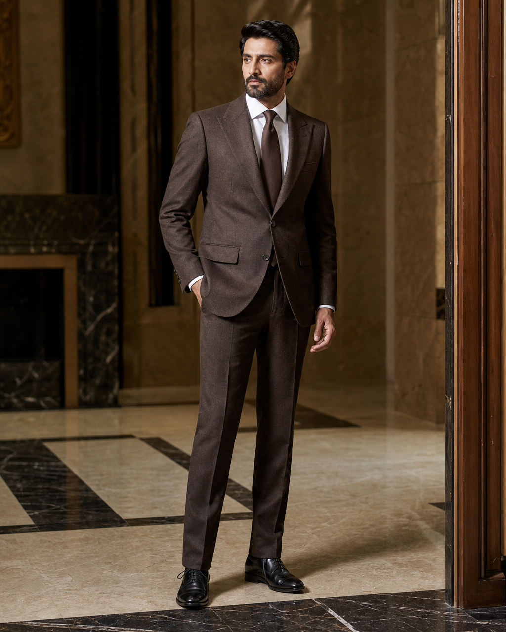 Espresso Flannel Winter Suit - Custom Made to Measure side back view