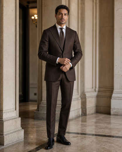 Espresso Linen Beach Wedding Suit - Custom Made to Measure front view